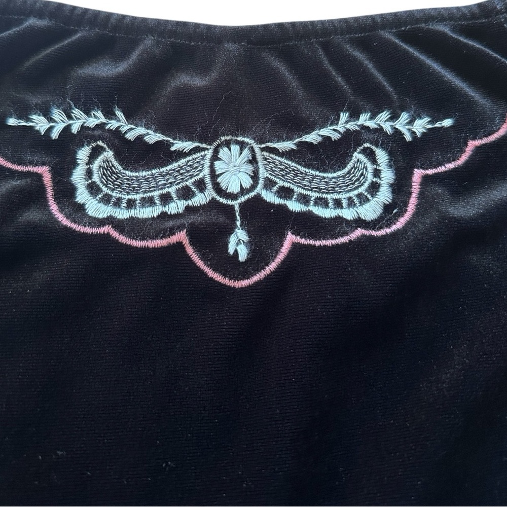 Free People "Party Train” Black Velvet Embroidered Boho Top • Size: M - Picture 9 of 12